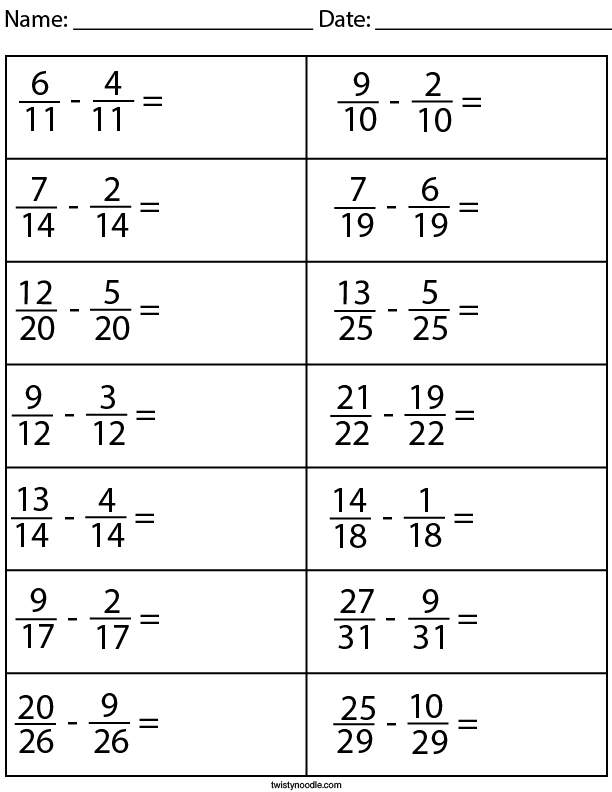 subtracting-fractions-with-common-denominator-math-worksheet-twisty-noodle